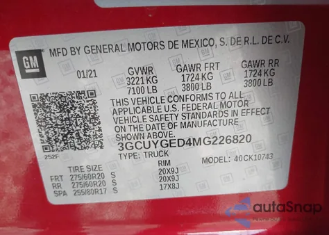 2021 Chevrolet Silverado 1500 4Wd Standard Bed Ltz from USA, damaged, VIN 3GCUYGED4MG226820